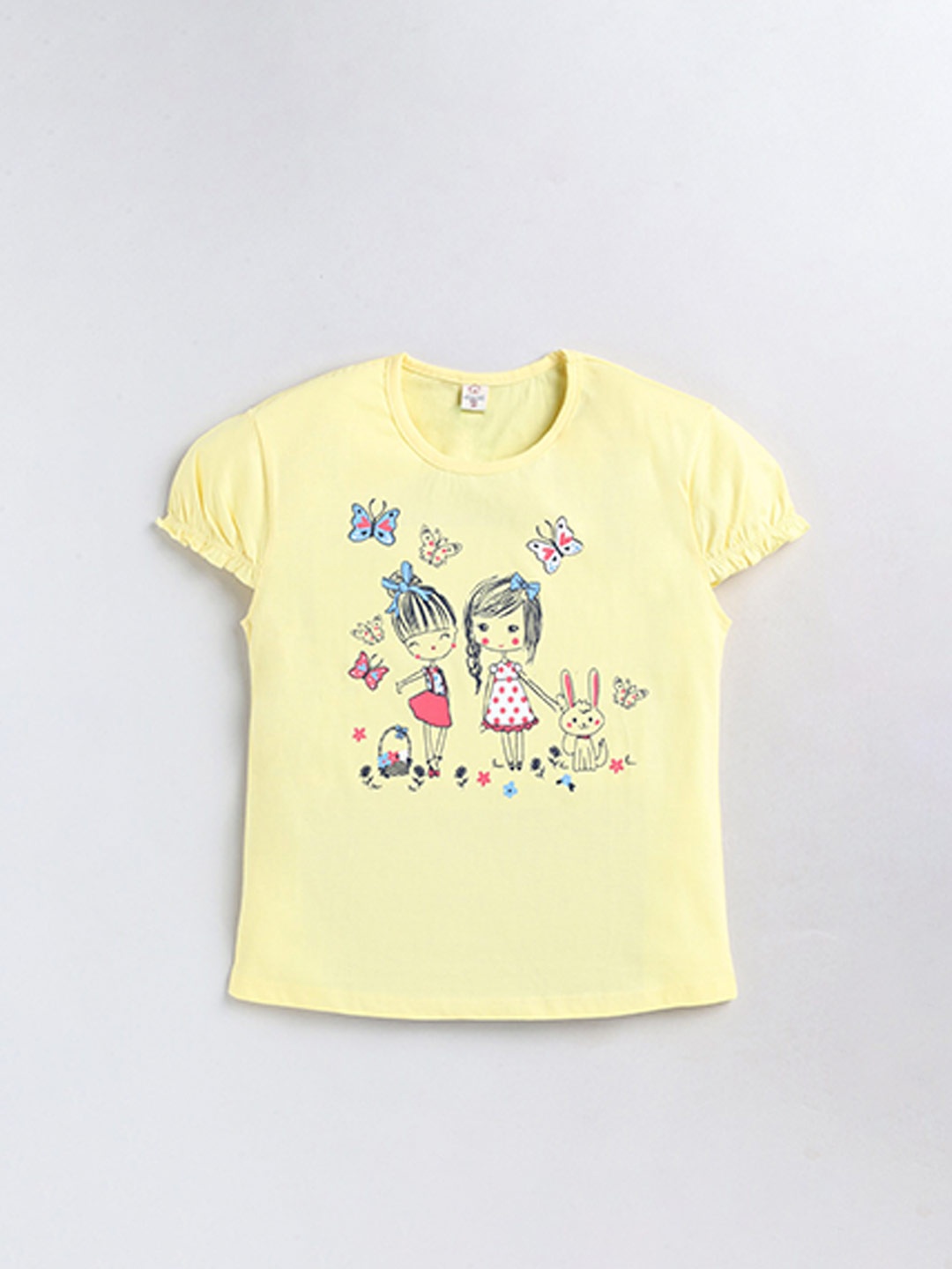 

Olio Kids Girls Graphic Printed Pure Cotton T-shirt, Yellow