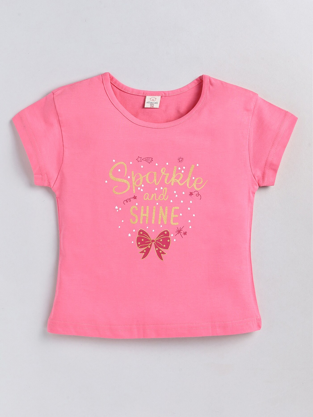 

Olio Kids Girls Typography Printed Pure Cotton T-shirt, Pink