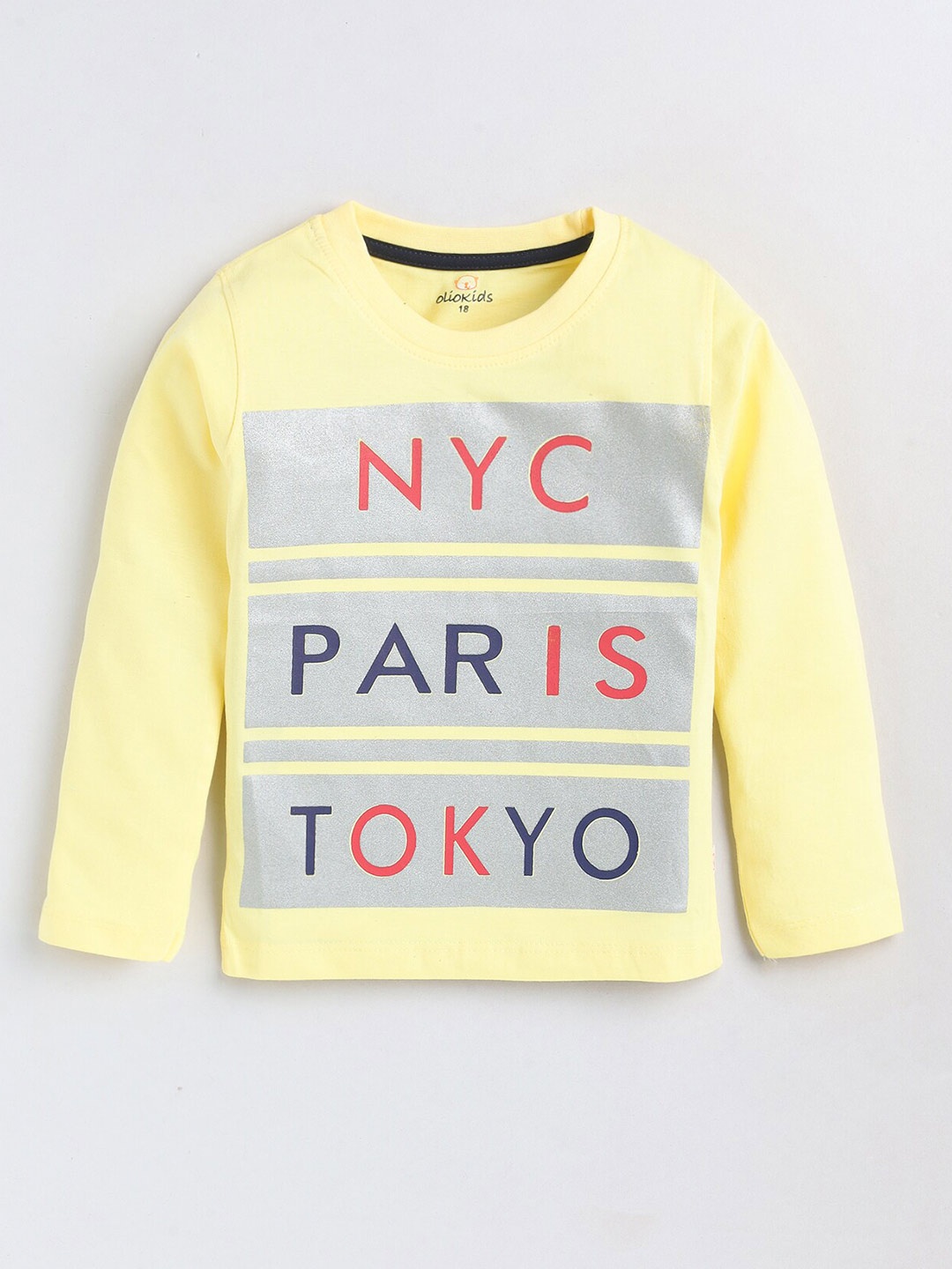 

Olio Kids Infant Boys Typography Printed Long Sleeves Pure Cotton T-shirt, Yellow