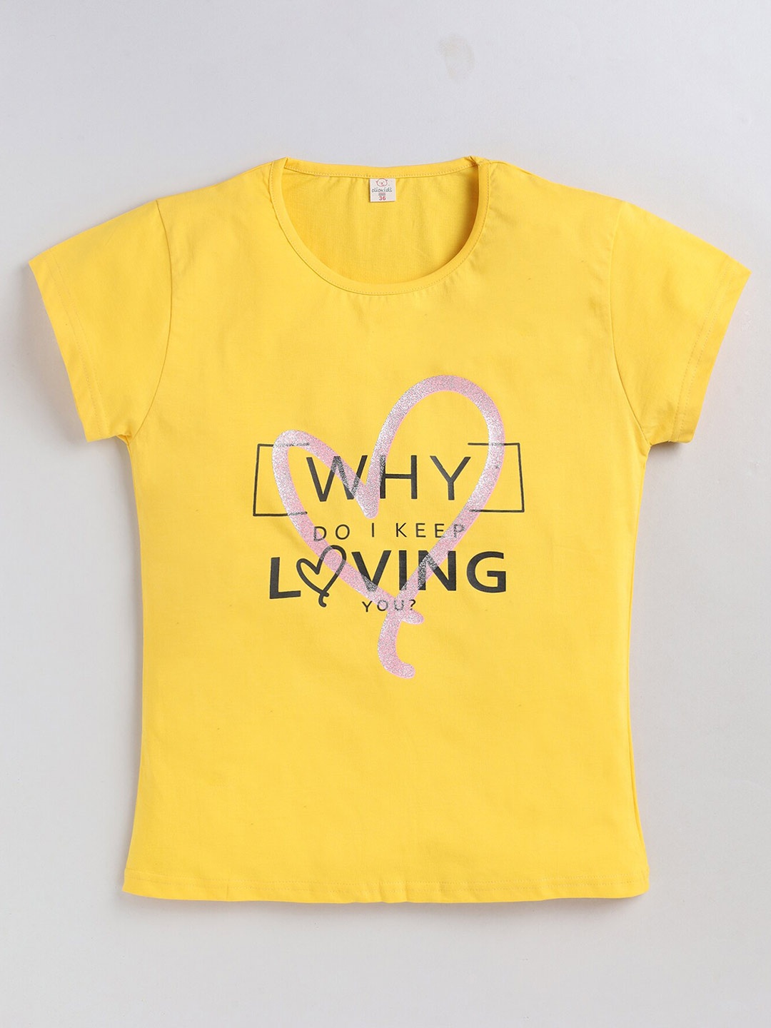 

Olio Kids Girls Typography Printed Pure Cotton T-shirt, Yellow