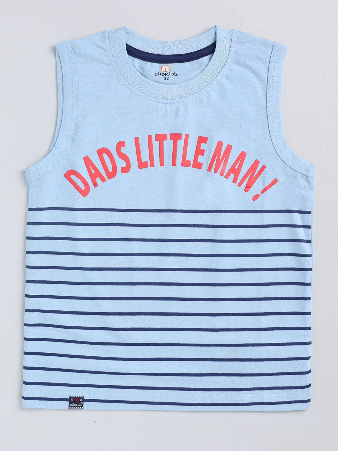 

Olio Kids Boys Typography Printed Sleeveless Pure Cotton T-shirt, Blue