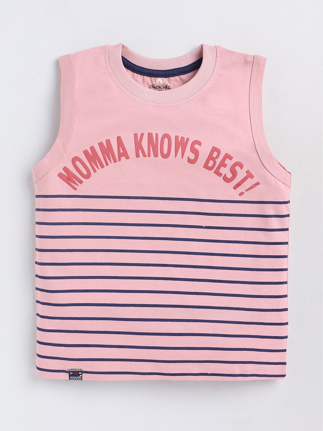 

Olio Kids Boys Typography Printed Sleeveless Pure Cotton T-shirt, Pink
