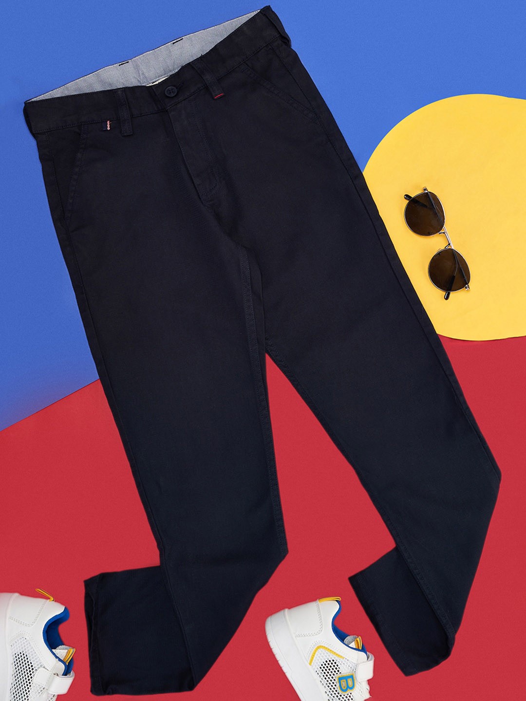 

Pantaloons Junior Boys Mid-Rise Cotton Trousers, Navy blue