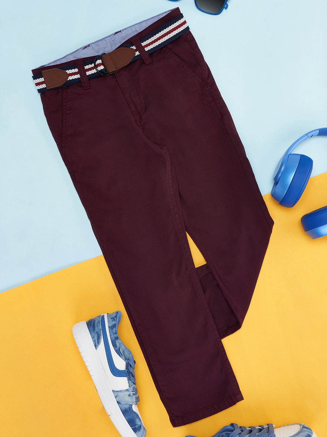 

Pantaloons Junior Boys Mid Rise Cotton Trousers, Maroon