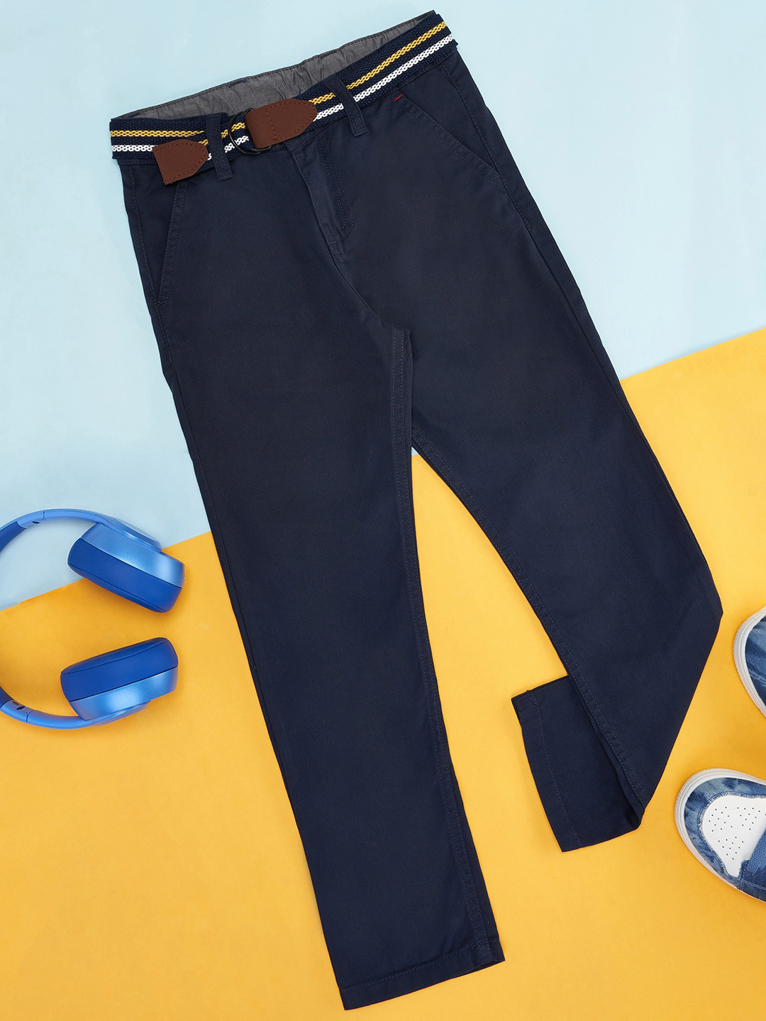 

Pantaloons Junior Boys Mid Rise Cotton Trousers, Navy blue