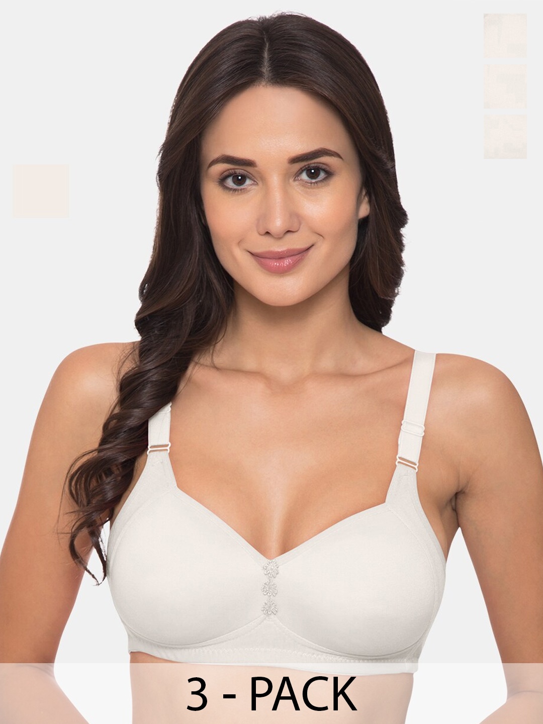 

KOMLI Pack Of 3 Full Coverage Lightly Padded Cotton Minimizer Bra With All Day Comfort, Off white