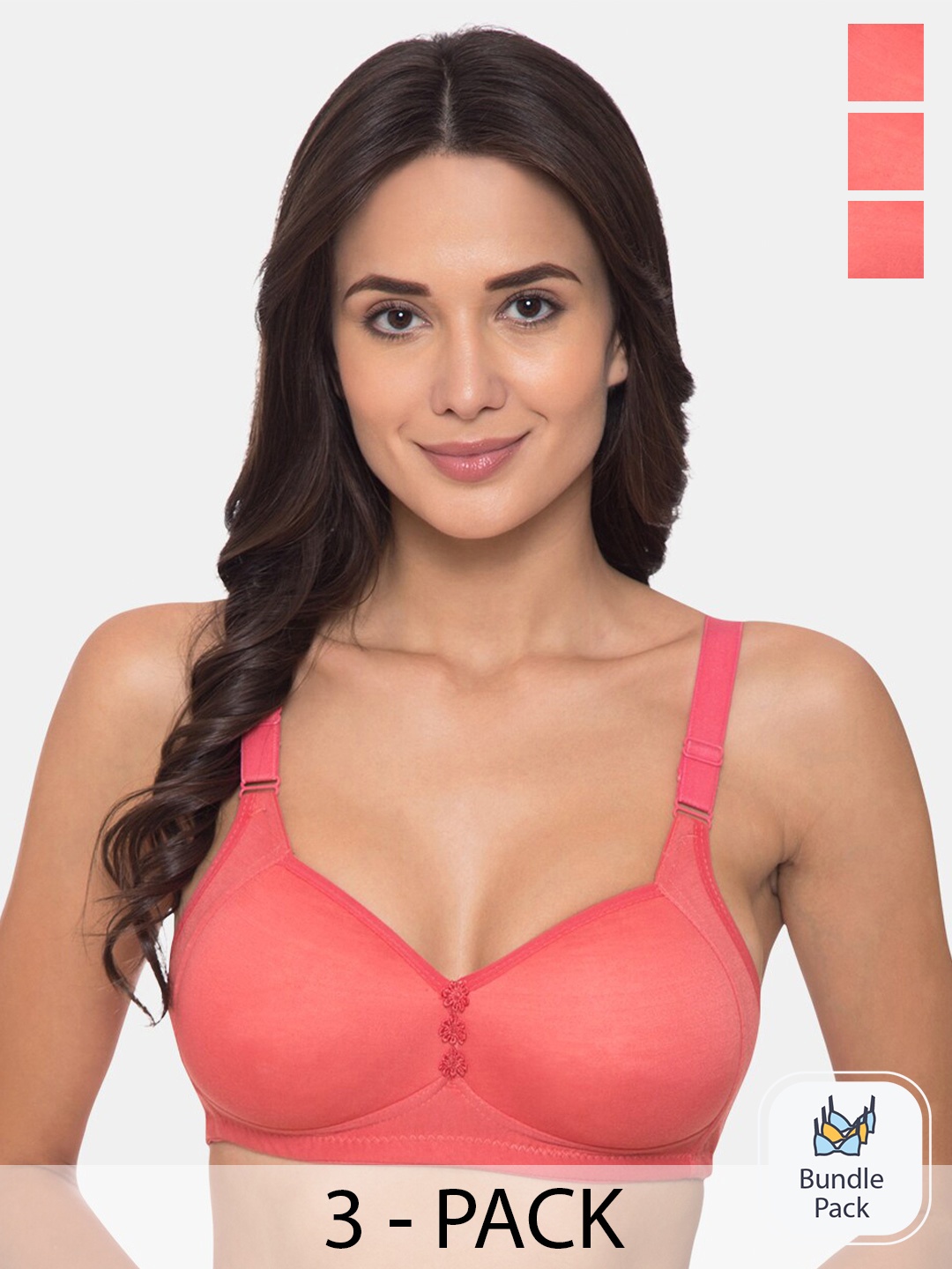 

KOMLI Pack Of 3 Full Coverage Lightly Padded Cotton Minimizer Bra With All Day Comfort, Coral