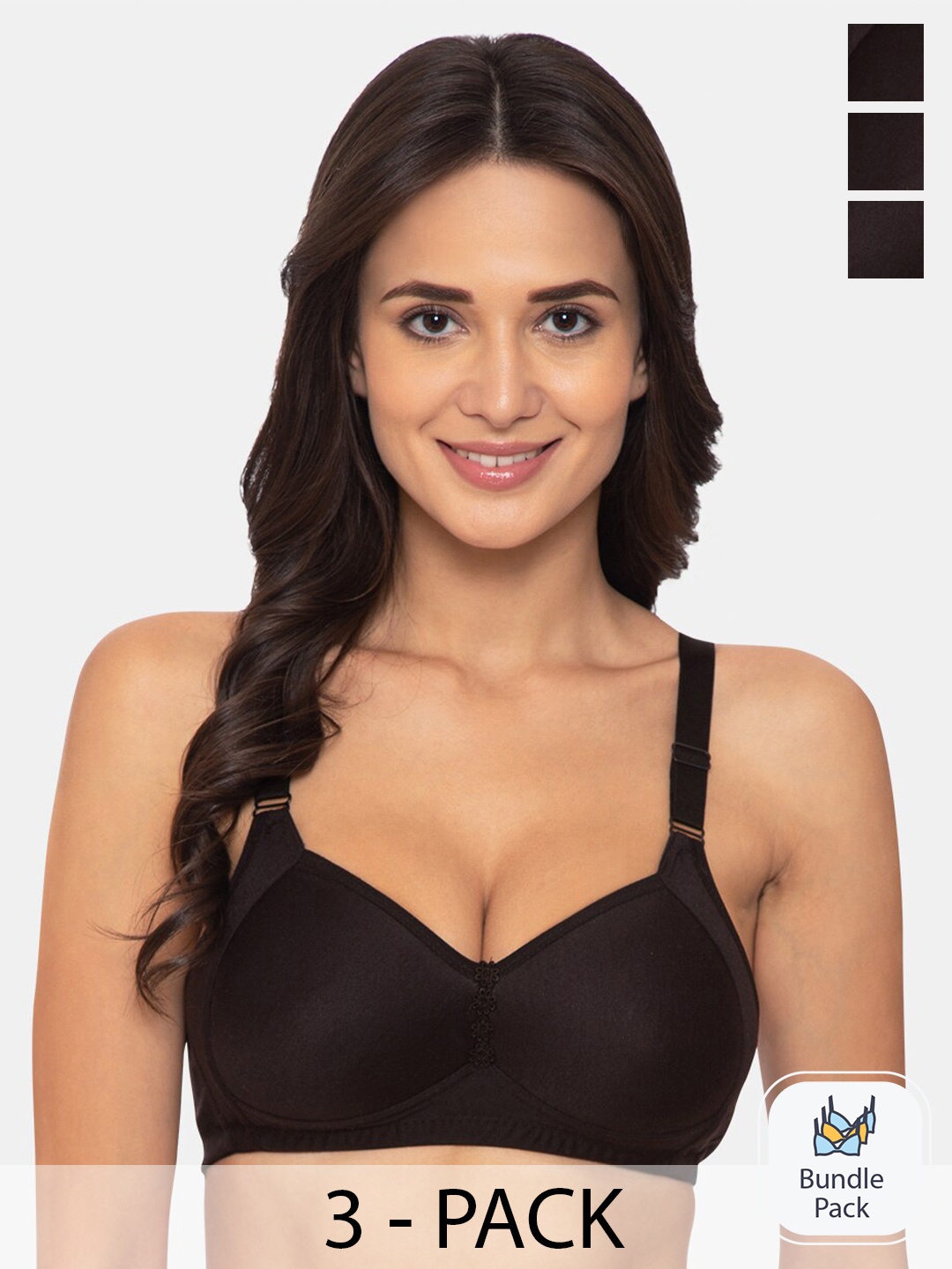 

KOMLI Pack Of 3 Full Coverage Lightly Padded All Day Comfort Cotton Minimizer Bra, Black