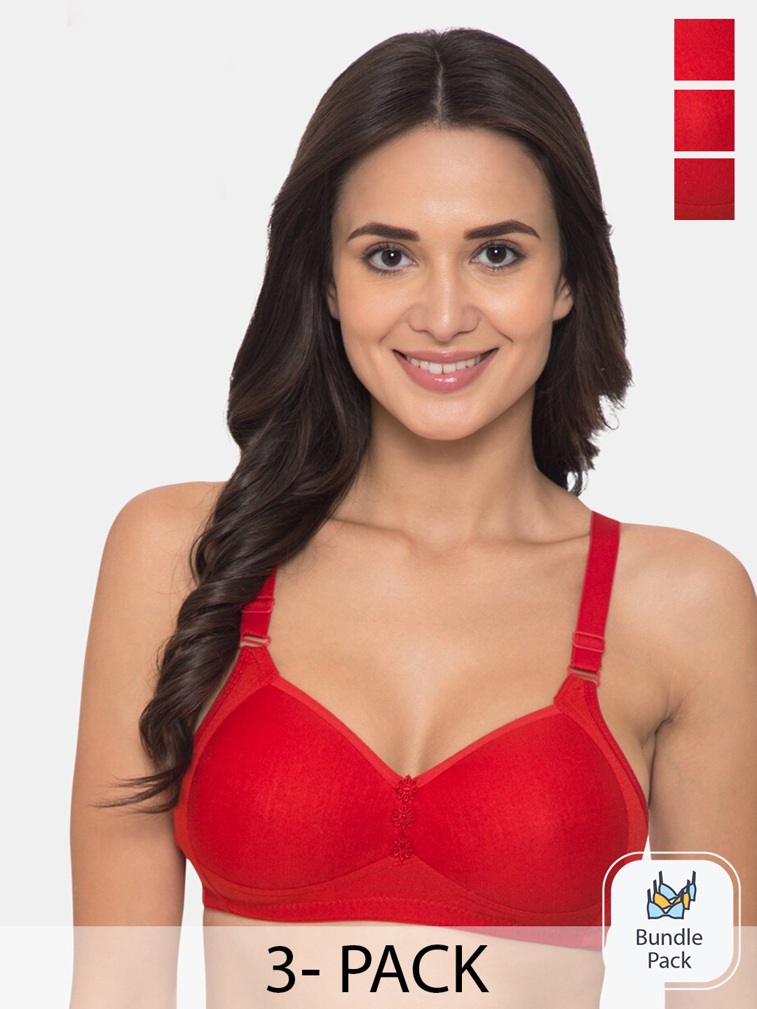 

KOMLI Pack Of 3 Full Coverage Minimizer Pure Cotton Bra - All Day Comfort, Red