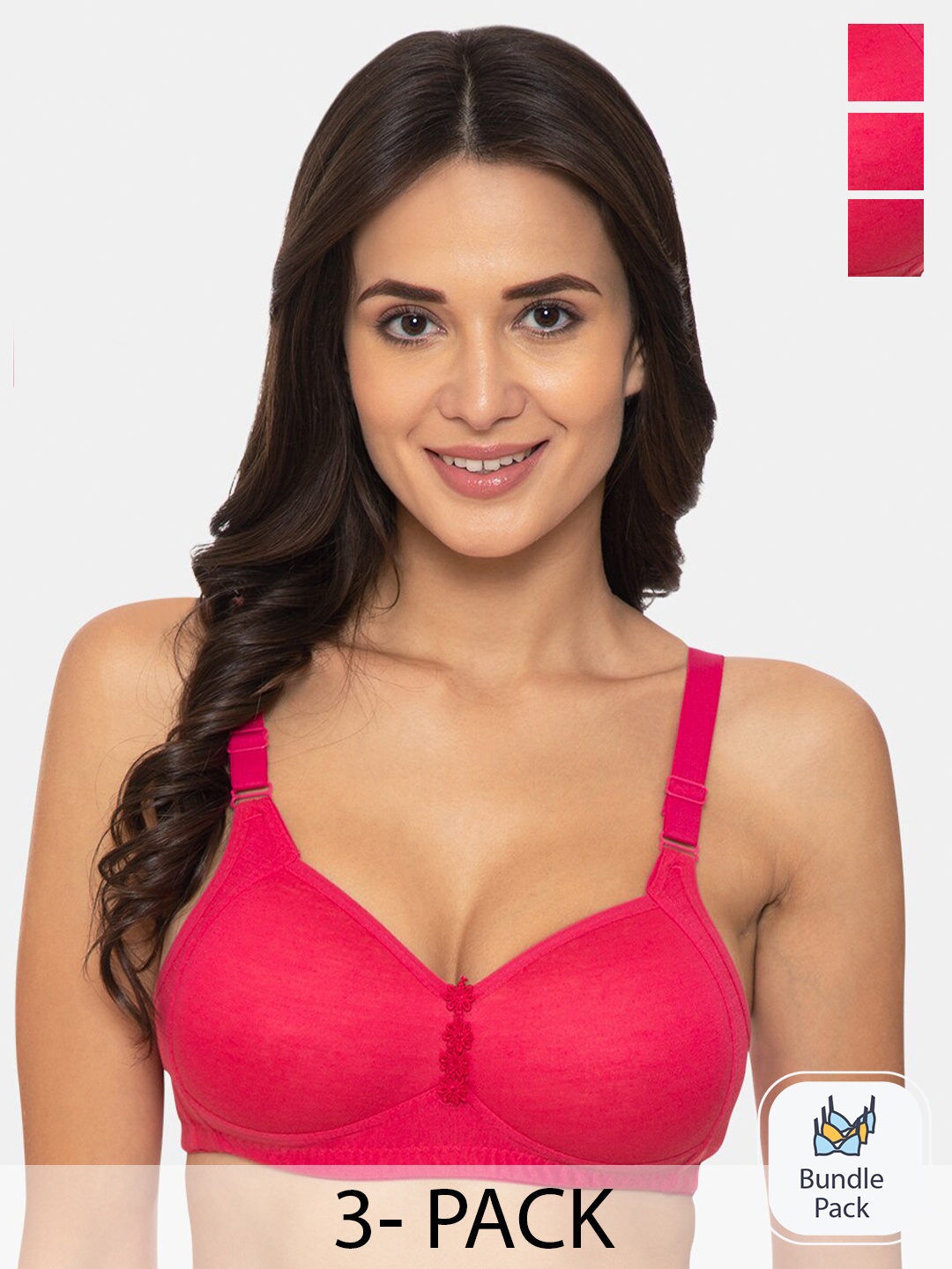 

KOMLI Pack Of 3 Full Coverage Minimizer Pure Cotton Bra - All Day Comfort, Pink