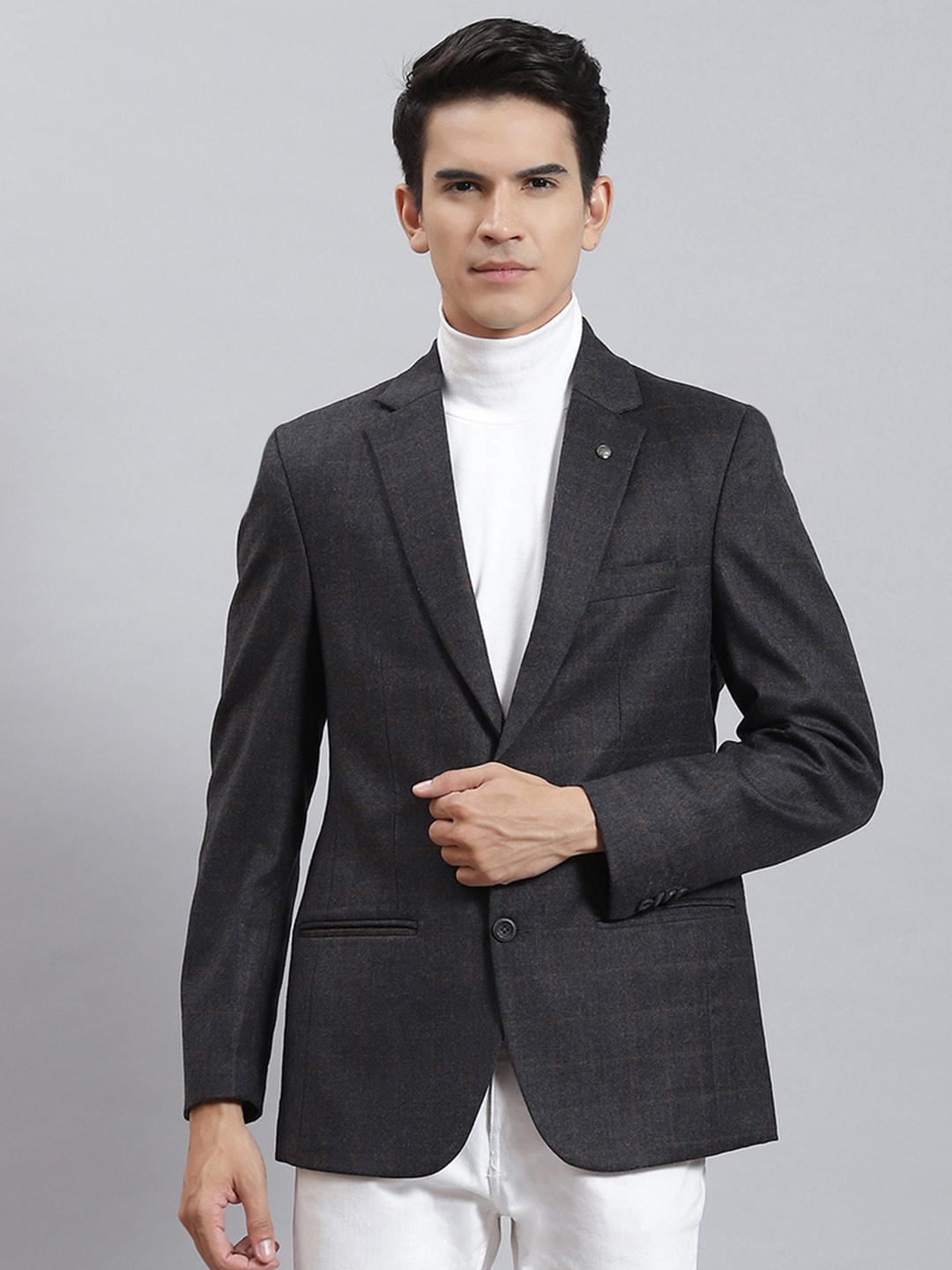 

Monte Carlo Checked Single Breasted Blazer, Grey