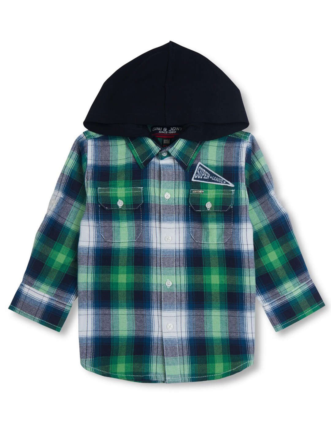 

Gini and Jony Boys Tartan Checked Hooded Casual Cotton Shirt, Blue