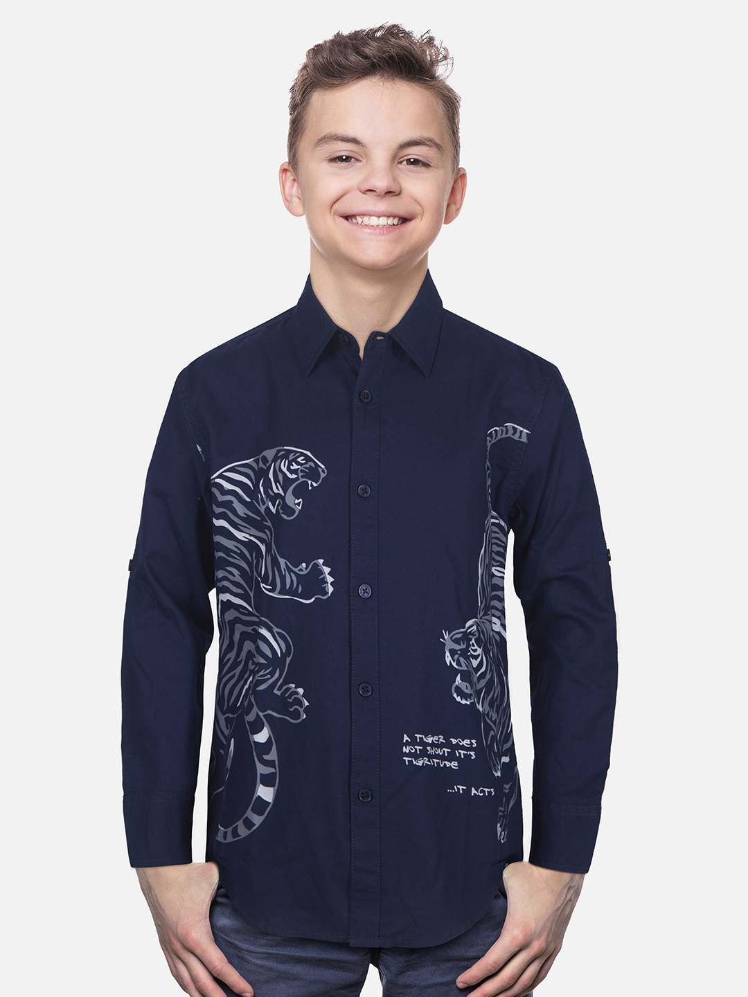 

Gini and Jony Boys Graphic Printed Spread Collar Shirt, Navy blue