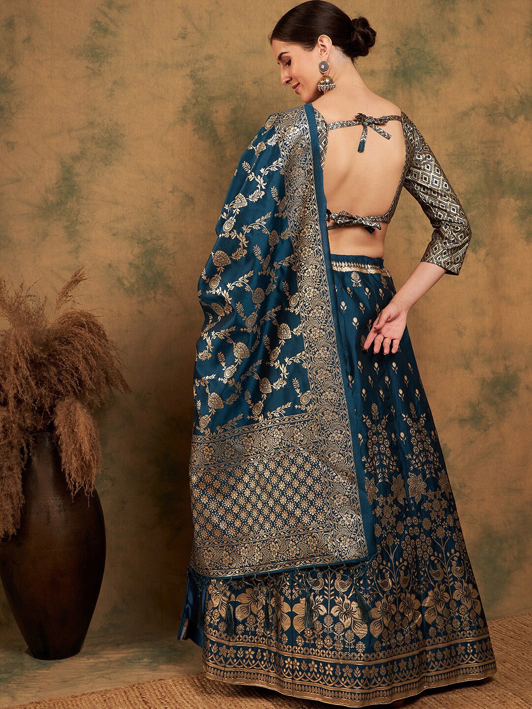 

Sangria Woven-Designed Semi-Stitched Lehenga & Unstitched Blouse With Dupatta, Blue