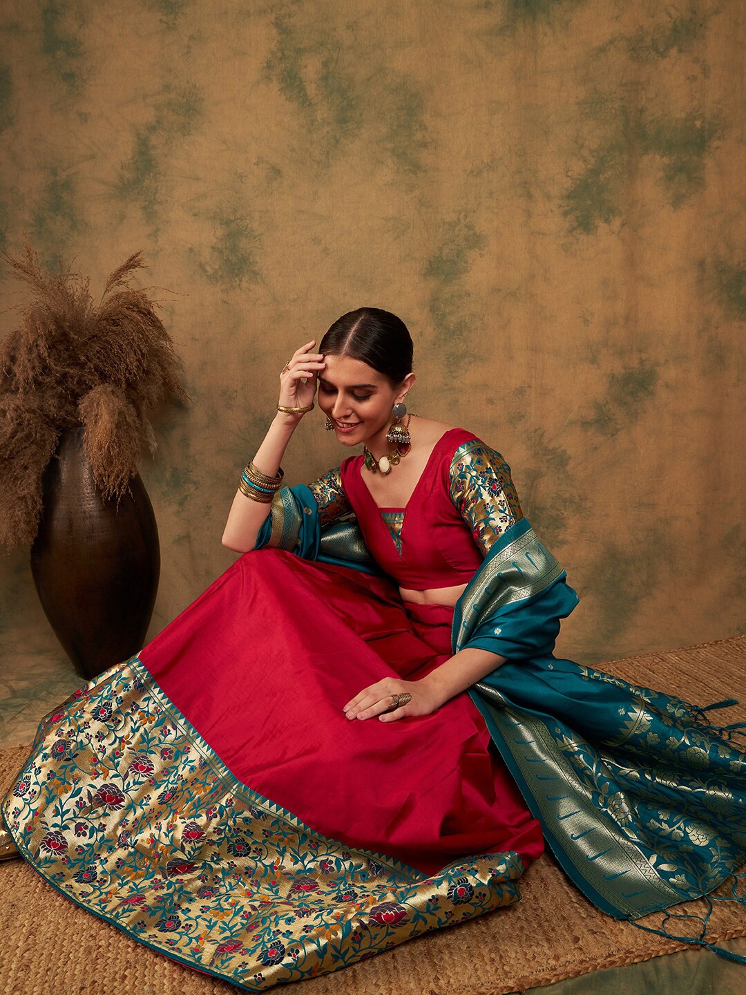 

Sangria Woven-Designed Semi-Stitched Lehenga & Unstitched Blouse With Dupatta, Pink