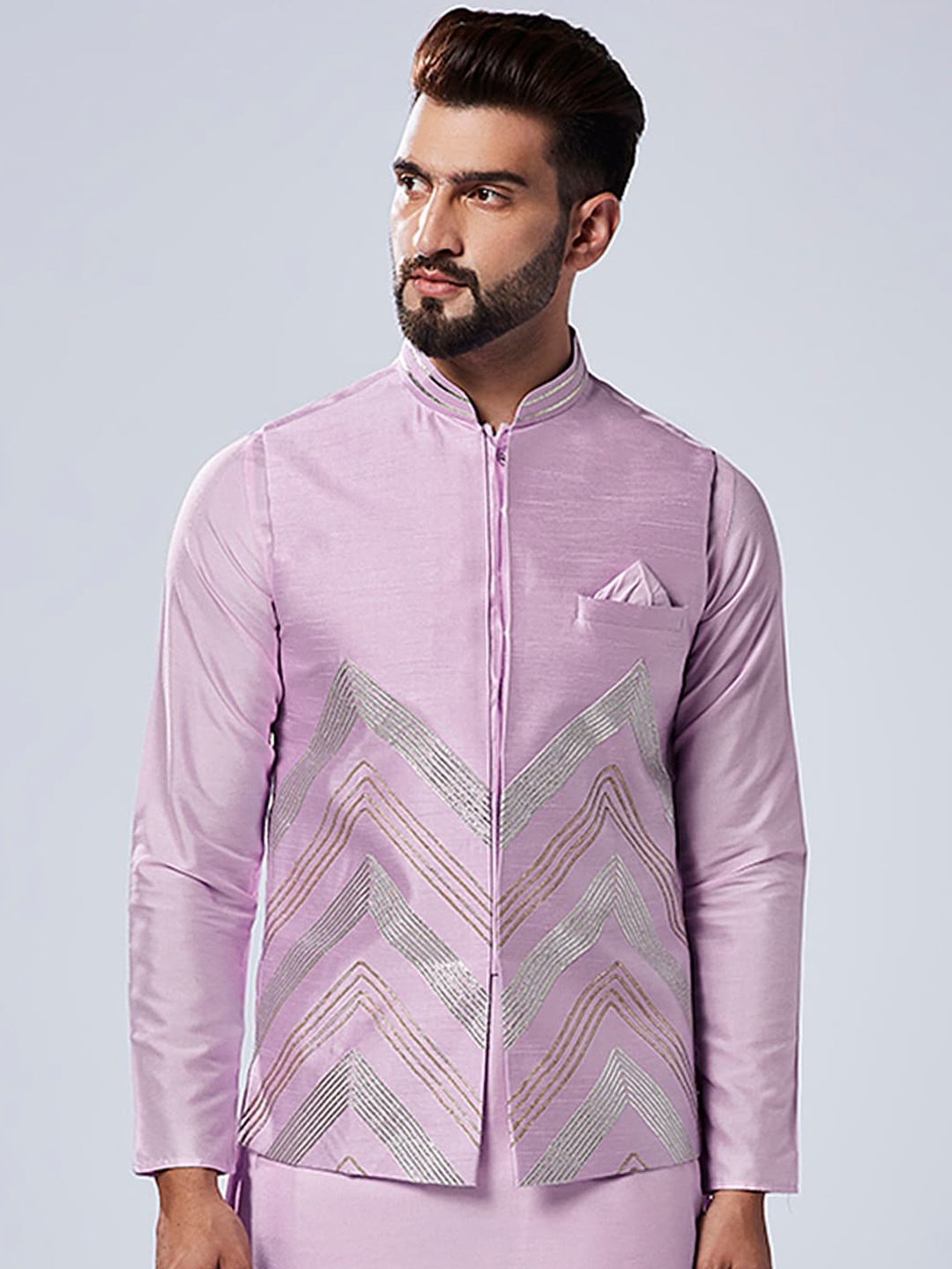 

KISAH Sheeny Woven Design Nehru Jacket, Lavender