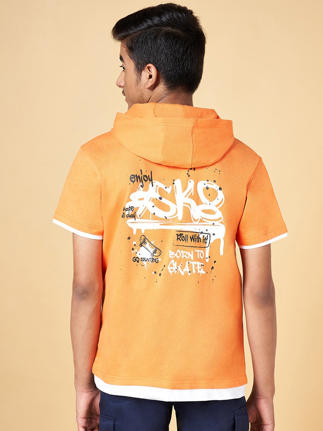 

Coolsters by Pantaloons Boys Typography Printed Hooded Cotton T-shirt, Orange