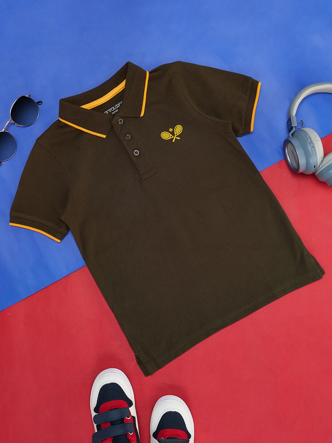

Pantaloons Junior Boys Polo Collar Cotton T-Shirt, Olive