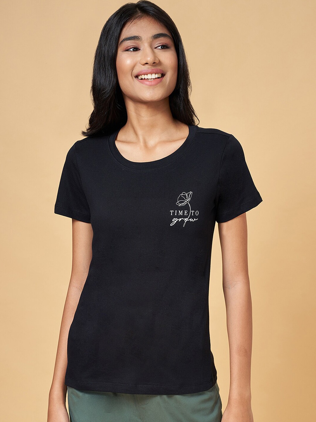 

Honey by Pantaloons Typography Printed Cotton T-Shirt, Black