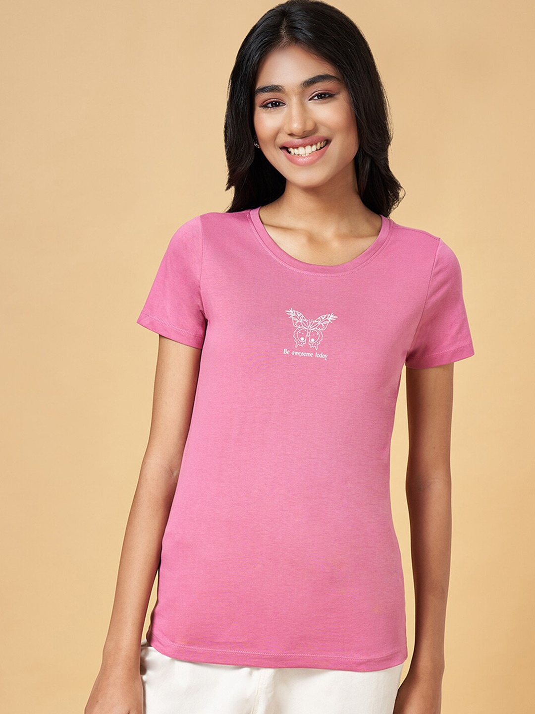 

Honey by Pantaloons Round Neck Cotton T-shirt, Pink