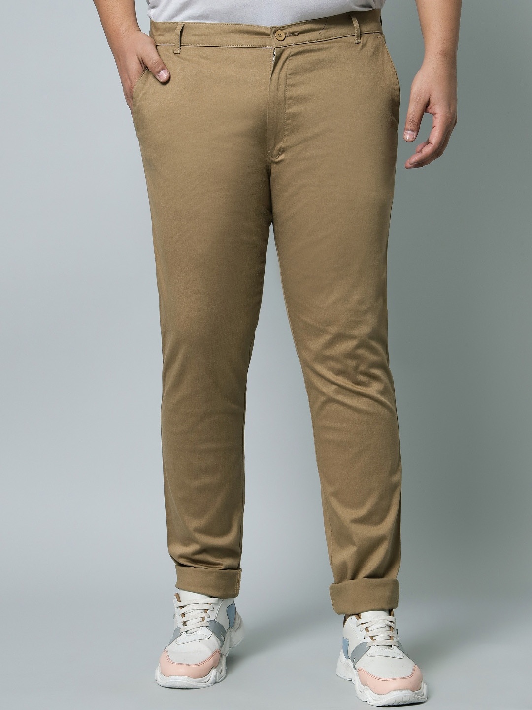 

STUDIO NEXX Men Mid-Rise Slim Fit Trousers, Khaki
