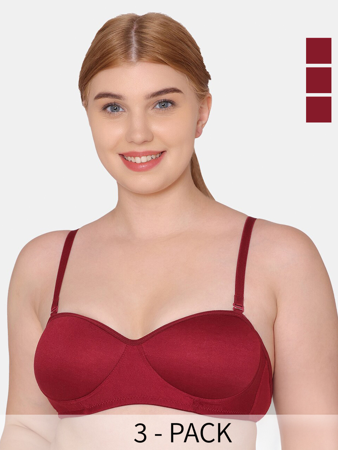 

KOMLI Pack Of 3 Half Coverage All Day Comfort Super Support Balconette Bra, Maroon