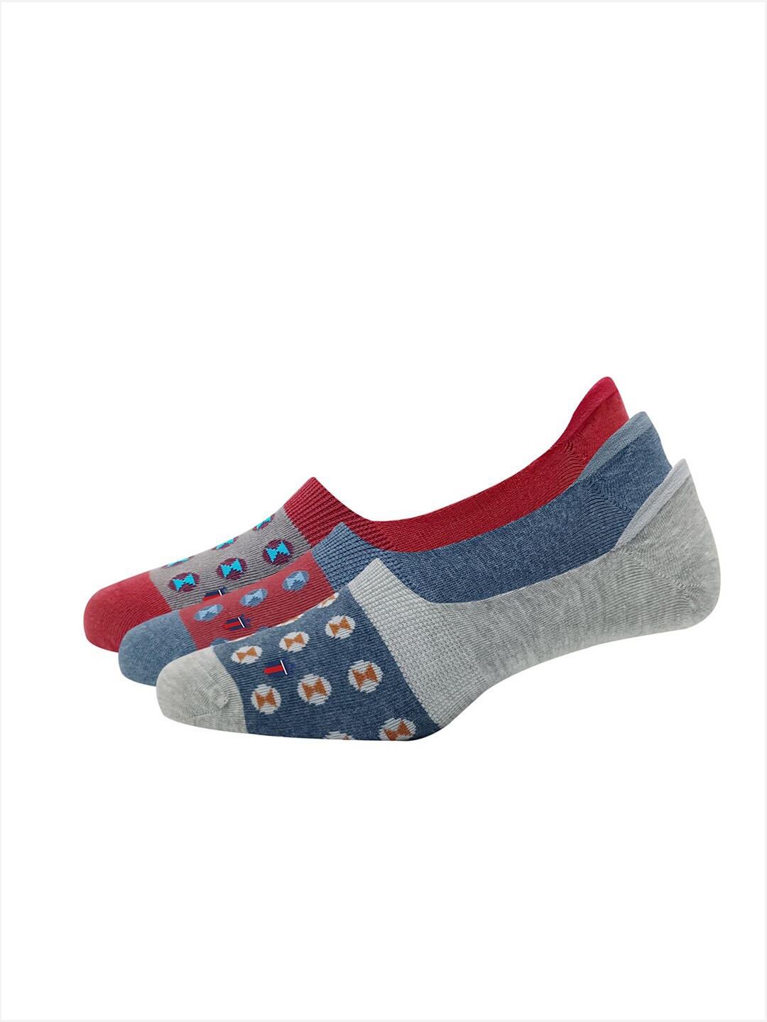 

Louis Philippe Men Pack Of 3 Patterned Shoe Liners Socks, Maroon