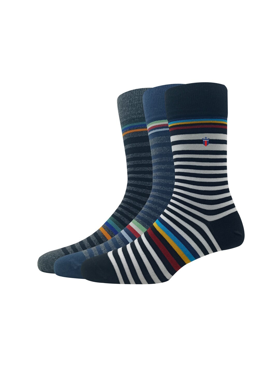 

Louis Philippe Men Pack Of 3 Striped Calf-Length Socks, Black
