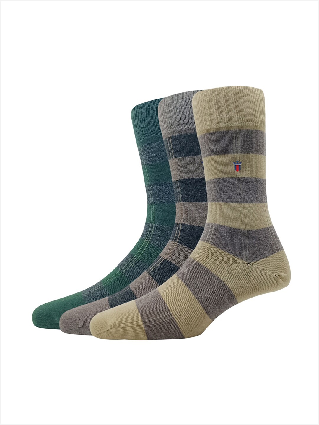 

Louis Philippe Men Pack Of 3 Striped Calf-Length Socks, Green