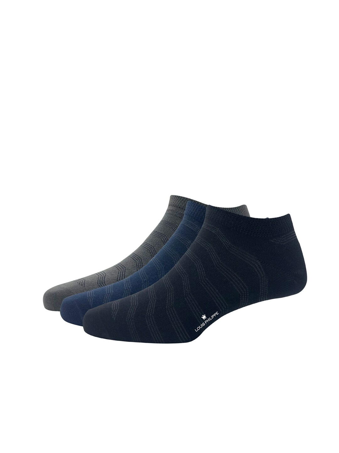 

Louis Philippe Men Pack Of 3 Patterned Ankle -Length Socks, Grey