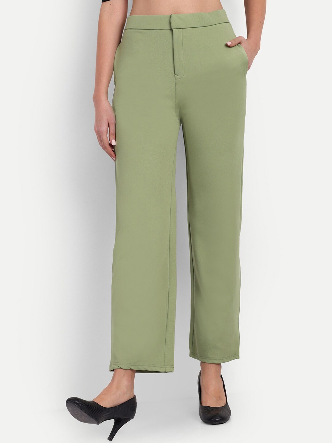 

BROADSTAR Women Smart Straight Fit High-Rise Easy Wash Trousers, Green
