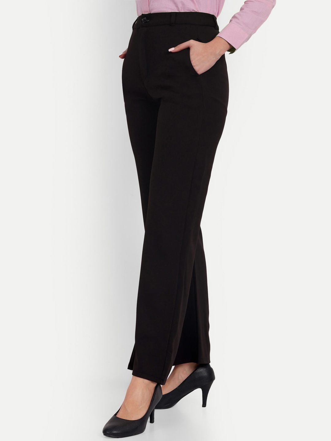 

BROADSTAR Women Smart Loose Fit High-Rise Easy Wash Formal Trousers, Black