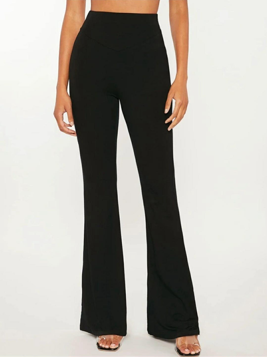

BROADSTAR Women Smart Flared High-Rise Easy Wash Cotton Bootcut Trousers, Black