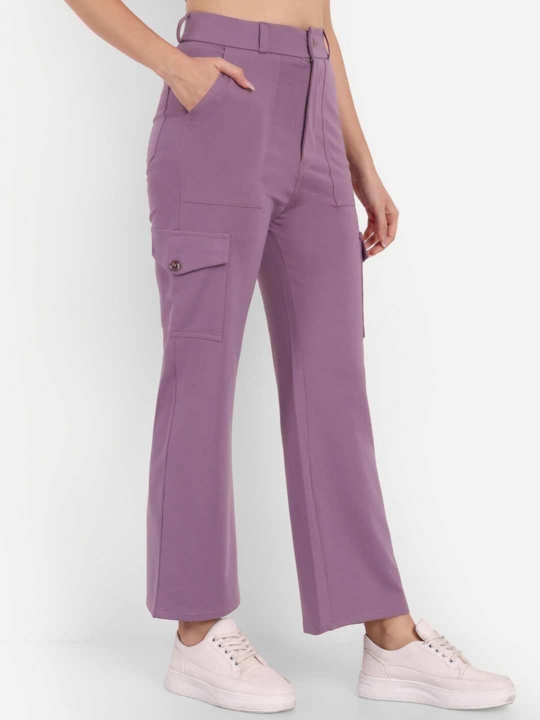 

BROADSTAR Women Smart Straight Fit High-Rise Easy Wash Parallel Trousers, Violet