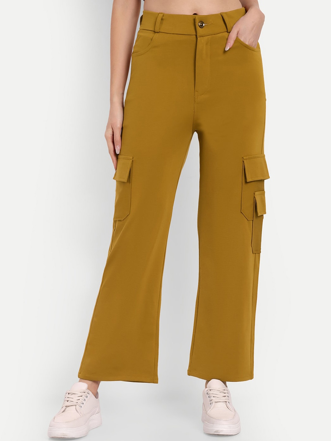 

BROADSTAR Women Smart Straight Fit Easy Wash Cargos Trousers, Mustard