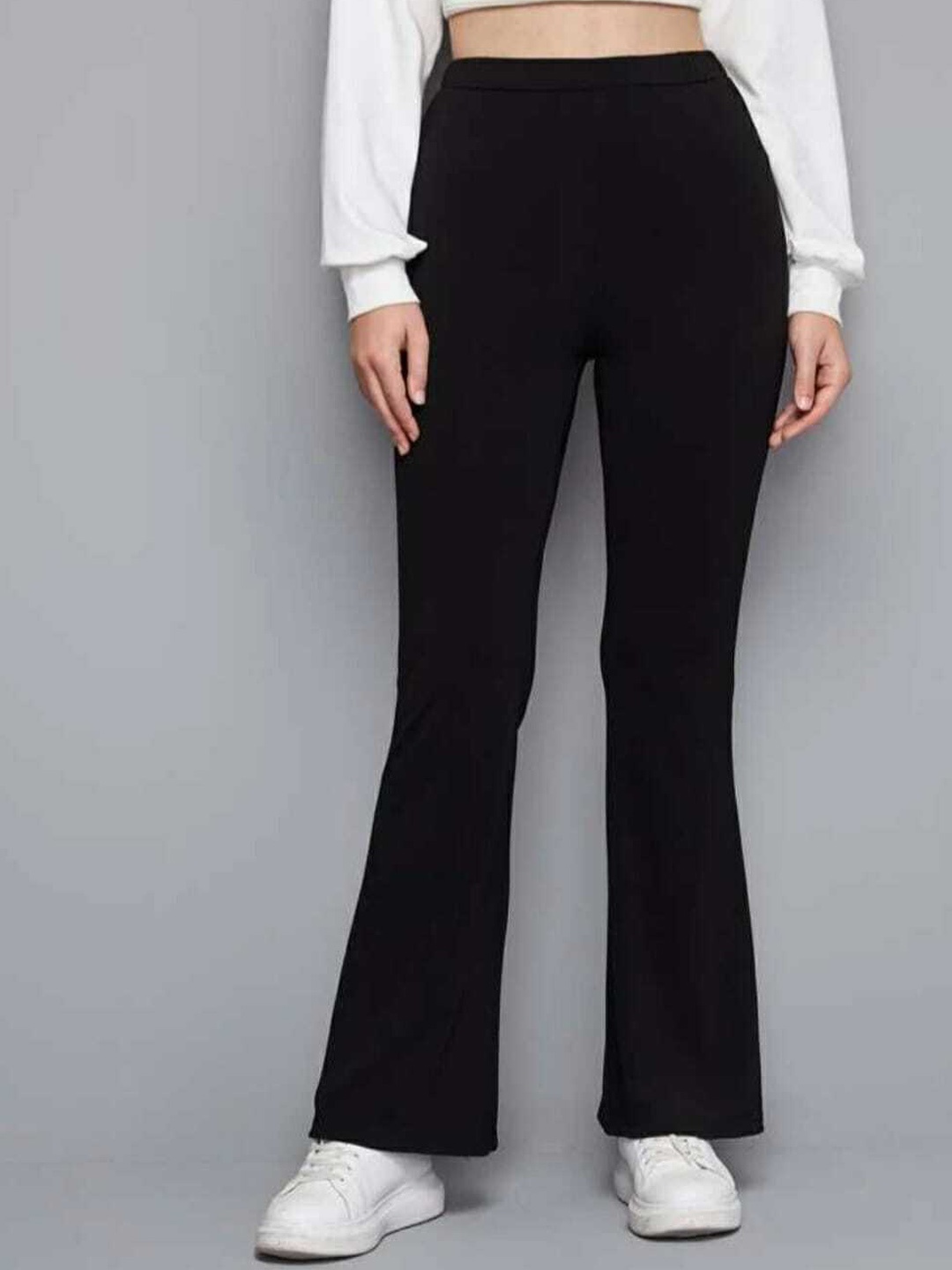 

BROADSTAR Women Smart Flared High-Rise Easy Wash Bootcut Trousers, Black