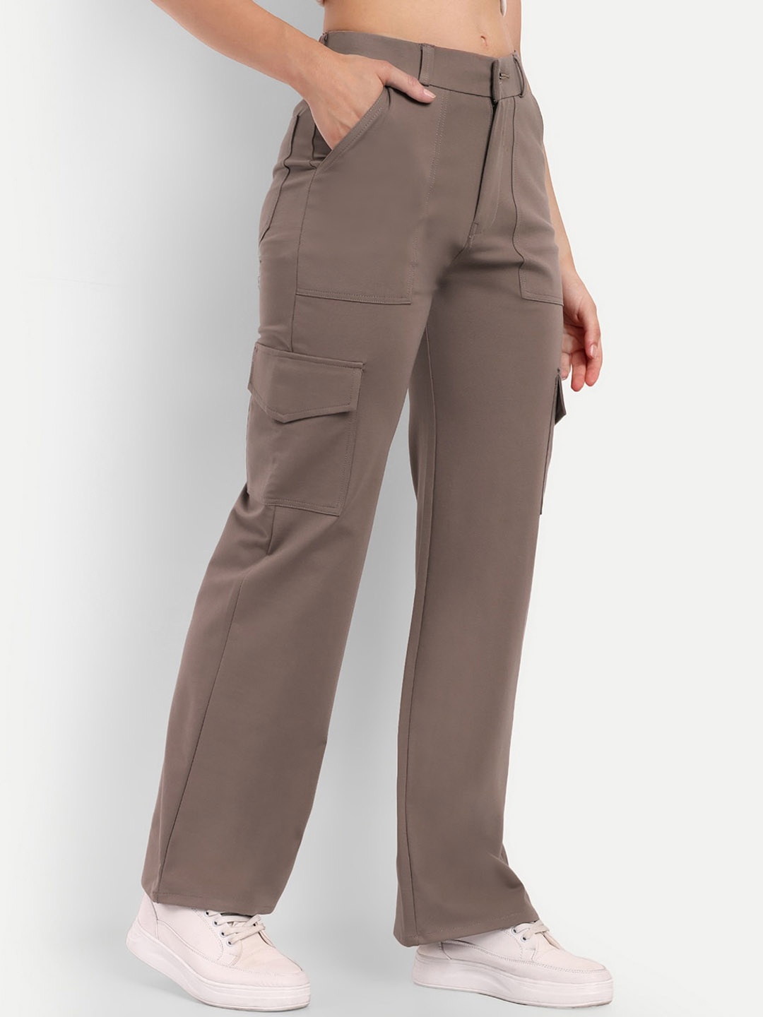 

BROADSTAR Women Smart Straight Fit Easy Wash Cargos Trousers, Brown