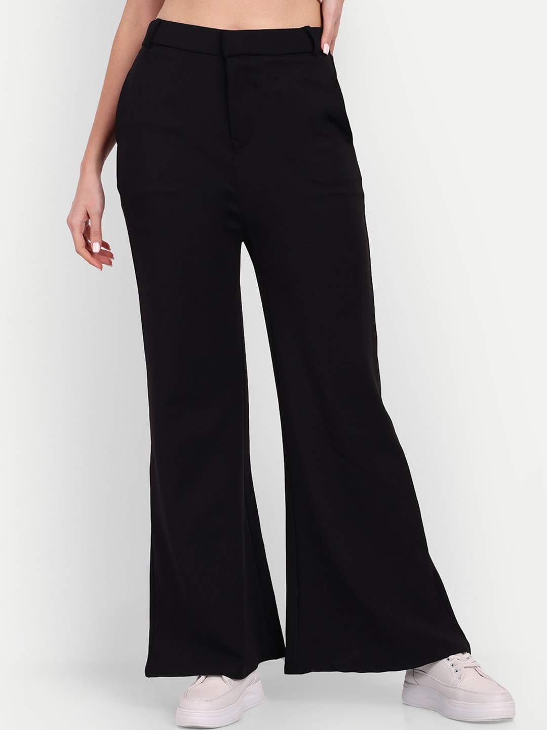 

BROADSTAR Women Smart Flared High-Rise Easy Wash Parallel Trousers, Black