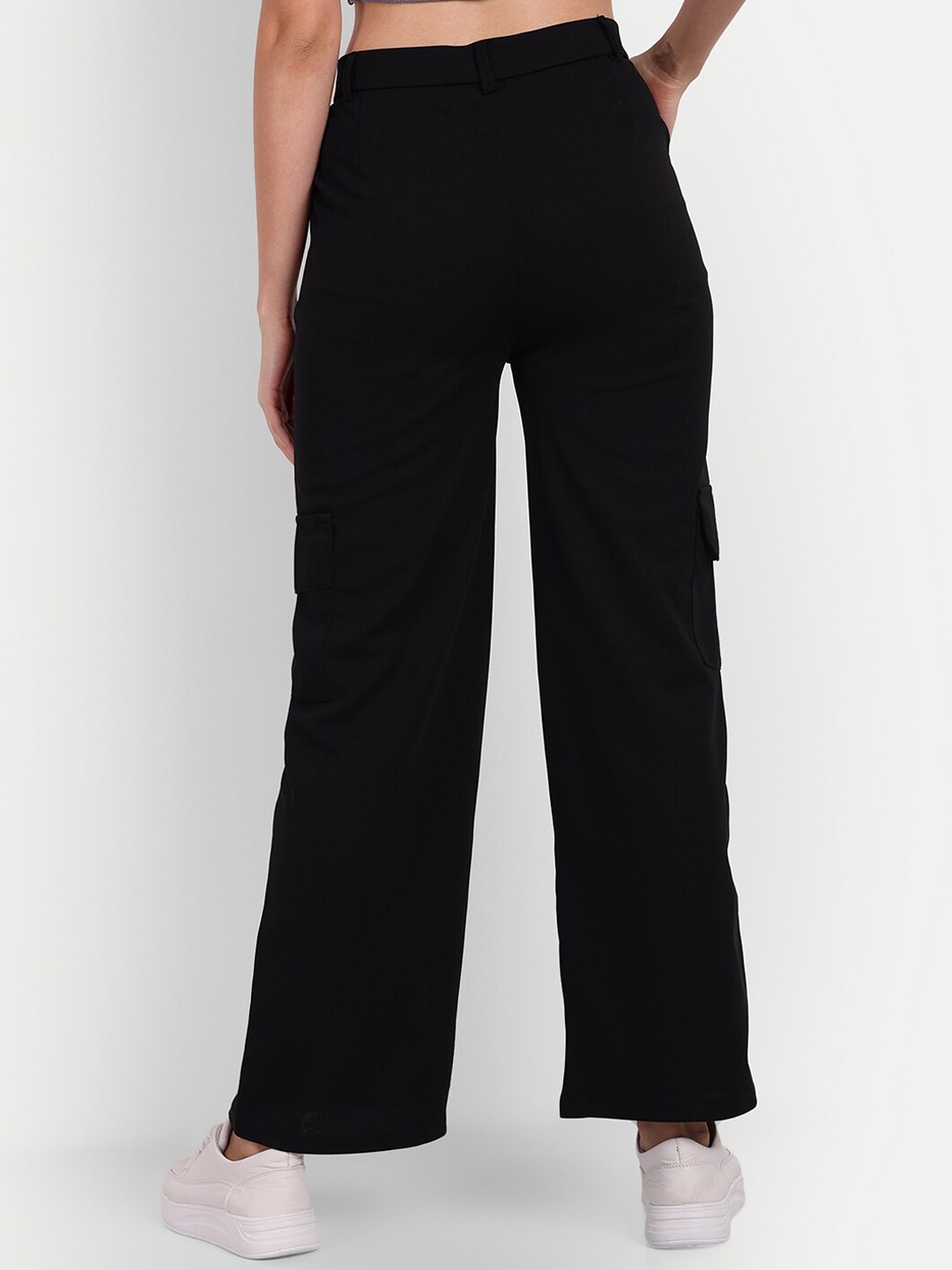 

BROADSTAR Women Smart Loose Fit High-Rise Easy Wash Stretchable Cargos Trousers, Black