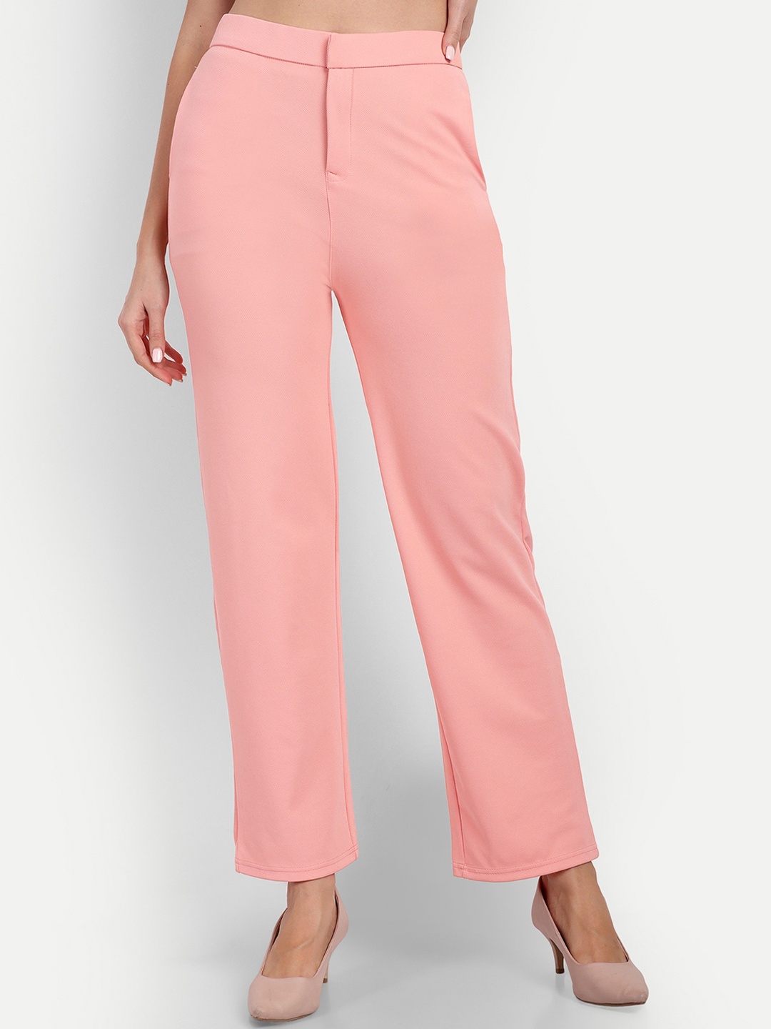 

BROADSTAR Women Smart Straight Fit High-Rise Easy Wash Parallel Stretchable Trousers, Pink