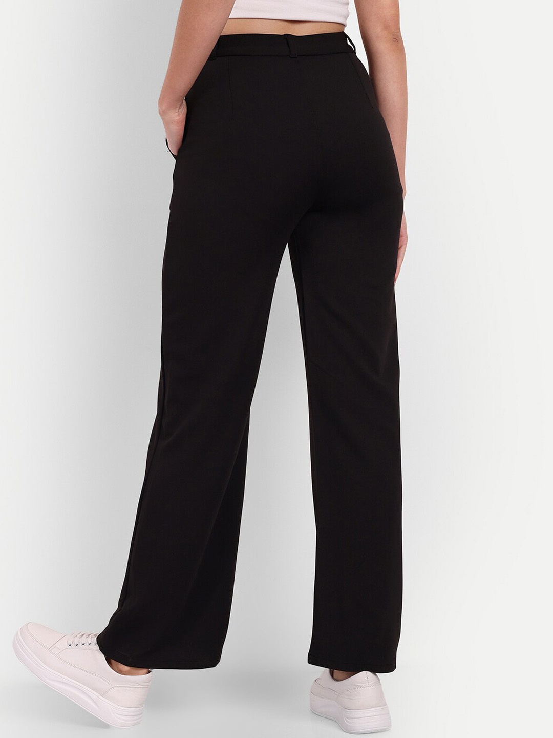 

BROADSTAR Women Smart Loose Fit High-Rise Easy Wash Cotton Parallel Trousers, Black