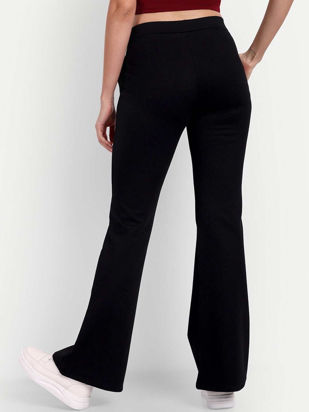 

BROADSTAR Women Smart Flared High-Rise Easy Wash Cotton Bootcut Trousers, Black