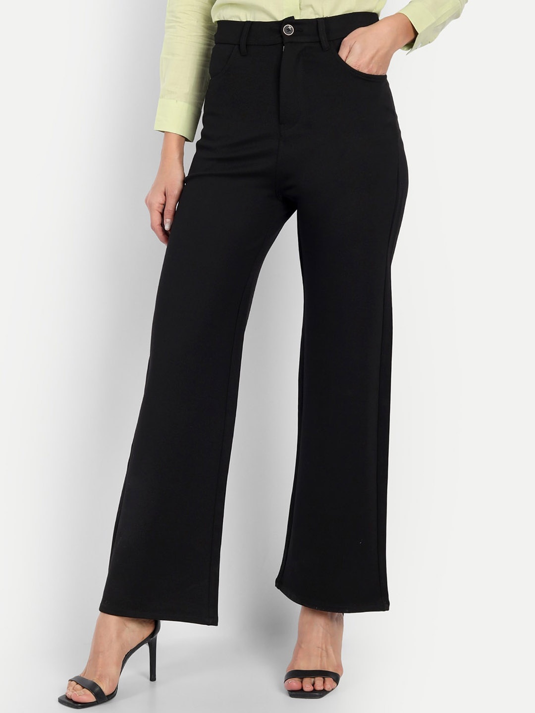 

BROADSTAR Women Smart Loose Fit High-Rise Easy Wash Cotton Parallel Trousers, Black