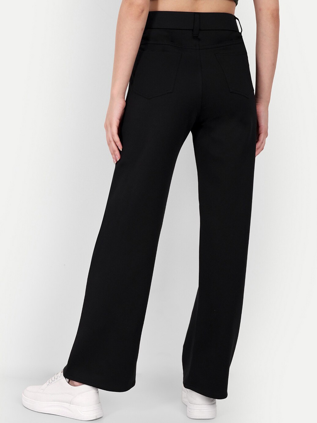 

BROADSTAR Women Smart Loose Fit High-Rise Easy Wash Cotton Trouser, Black