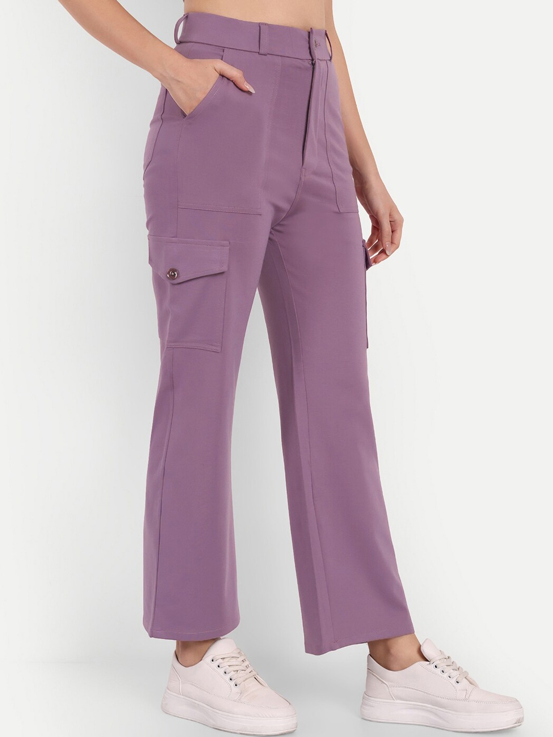 

BROADSTAR Women Smart Straight Fit High-Rise Easy Wash Lyocell Cargos, Violet
