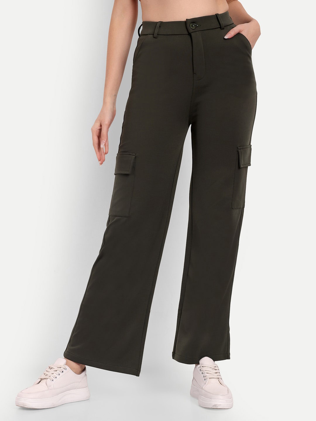 

BROADSTAR Women Smart Straight Fit High-Rise Easy Wash Cargos, Olive