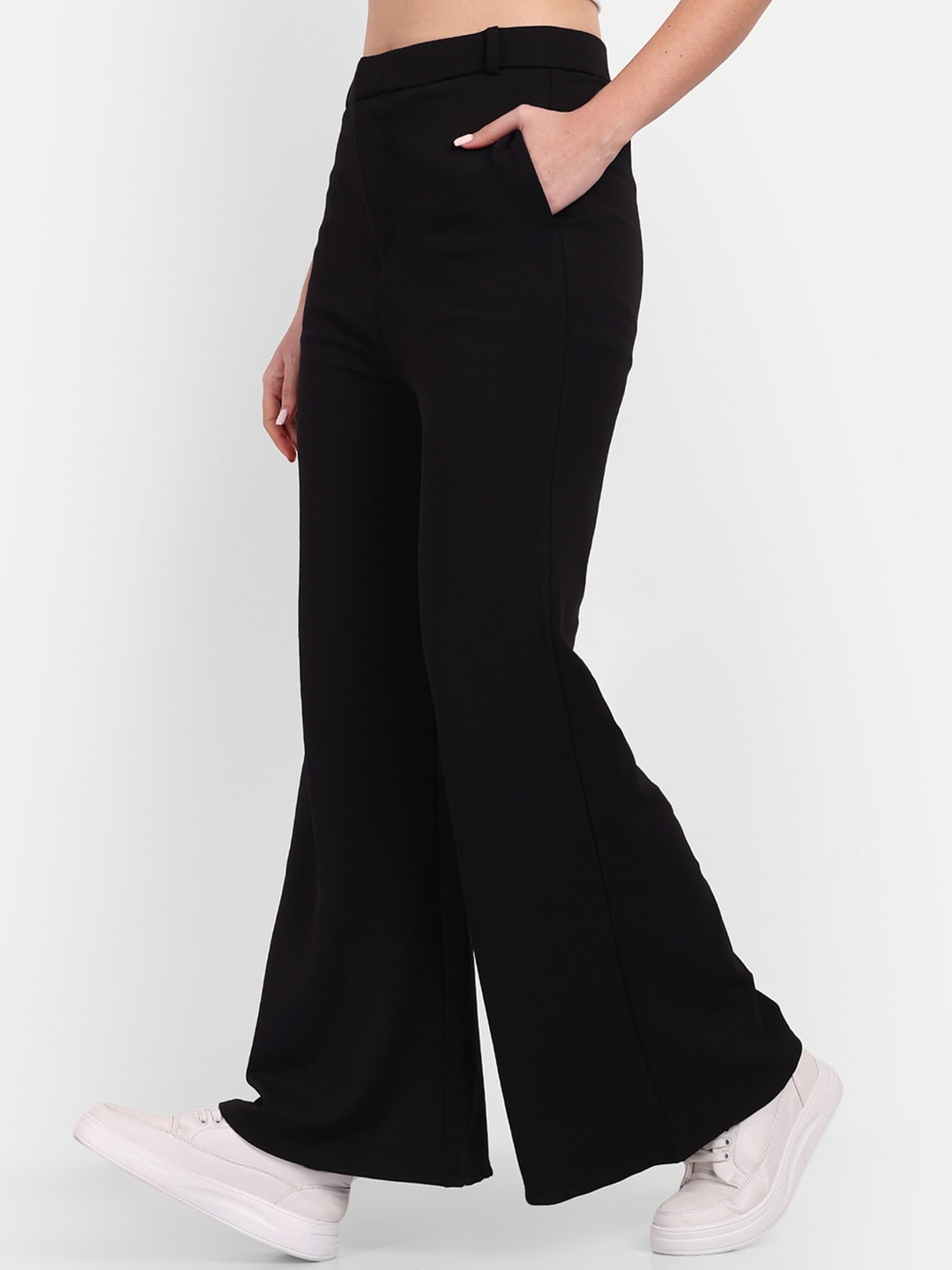 

BROADSTAR Women Smart Flared Fit High-Rise Easy Wash Parallel Trousers, Black