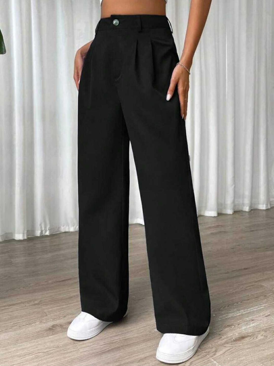 

BROADSTAR Women Pleated Korean Pants, Black