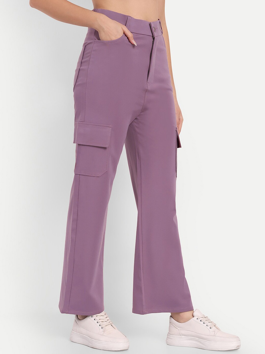 

BROADSTAR Women Straight Fit High-Rise Cargos Trousers, Violet