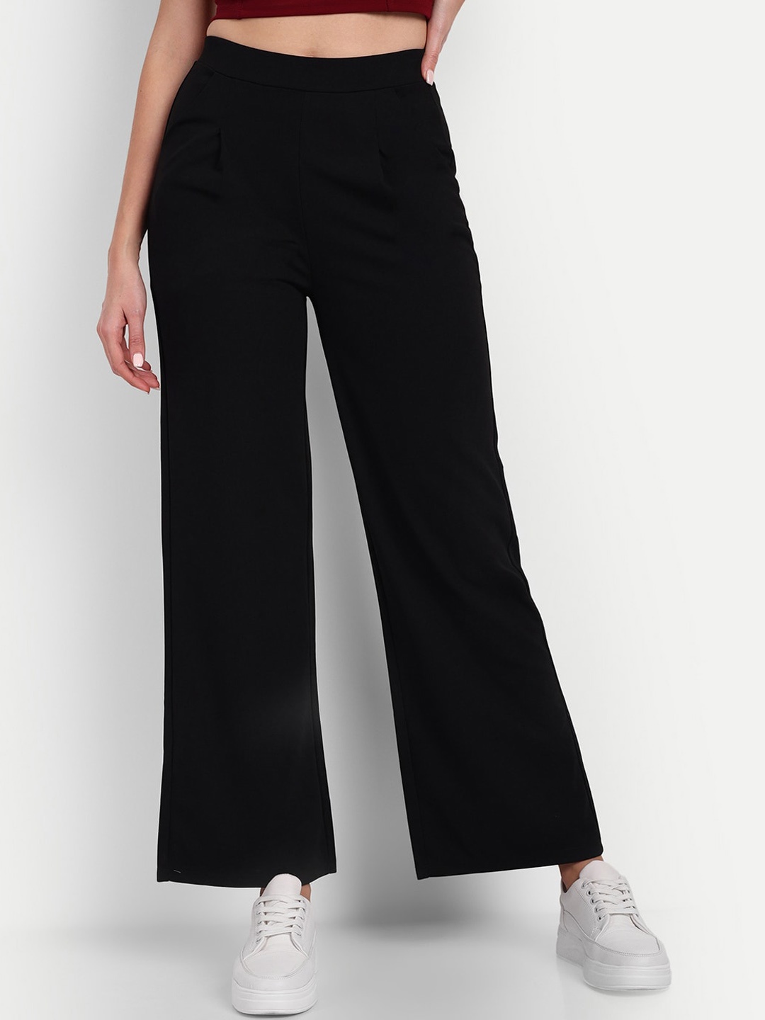 

BROADSTAR Women Loose Fit High-Rise Parallel Trousers, Black